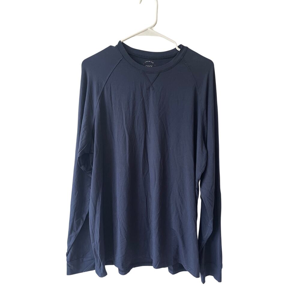 Cozy Earth premium bamboo men's stretch-knit long sleeve top navy blue large